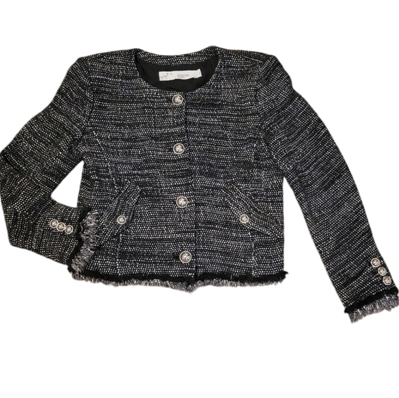 IRO Shakes Wool Blend Tweed Jacket Women's Medium / US 6 Black w/ Silver Buttons - Picture 2 of 9